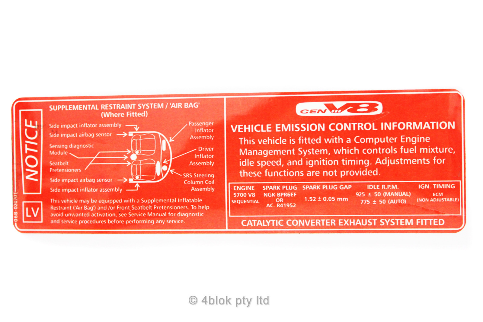 thumbnail image 2 of Genuine NOS Holden Engine Bay Emission Control Decal For VT VX VU V6 Models (92094763-291974353295) 2 of 5
