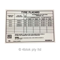 VL Group A Tyre Placard 16 inch 90013VLGRPA