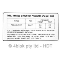 HDT Tyre Placard 17 inch - 90013-17
