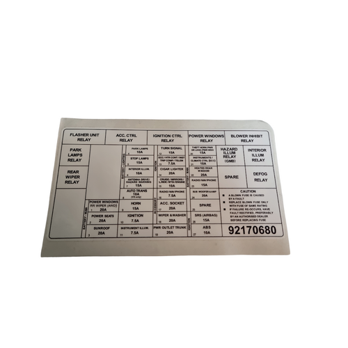 NOS VZ Interior Fuse Panel Decal 