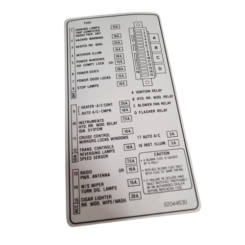 NOS VP VQ Fuse Panel Cover Decal 