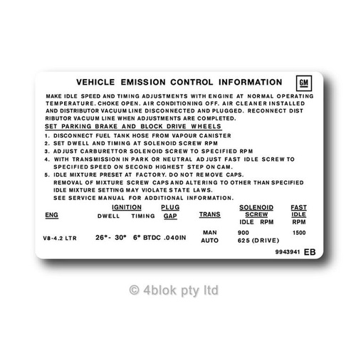HDT VC Emission 4-2 V8 Decal - 90011C4-2