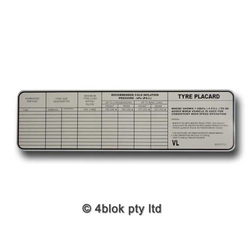 HDT VC Tyre Placard Decal - 90013