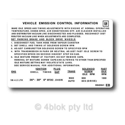 HDT VC VH Emission 4-2 V8 Decal - 90011H4-2