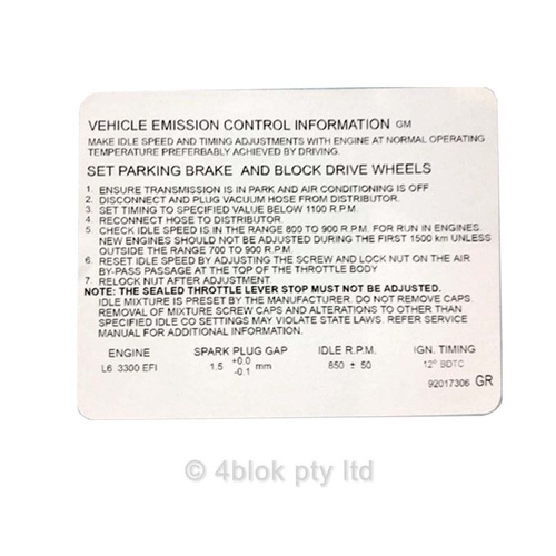 HDT VK Emission 3-3 EFI Decal