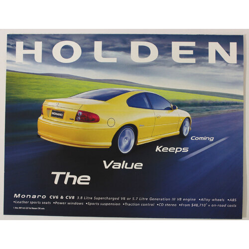 New Original Holden Monaro 2001 Sales Brochure Coupe 8 Page Yellow Commodore 