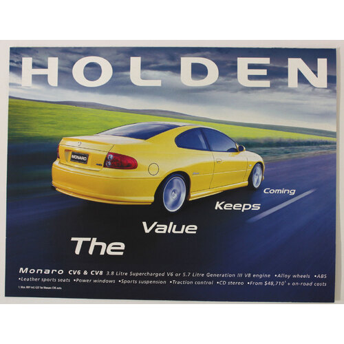 New Original Holden Monaro 2001 Sales Brochure Coupe 8 Page Yellow Commodore 