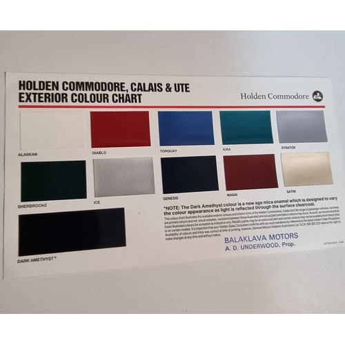 Original Holden Commodore Calais Ute VR Exterior Body Interior Colour Chart 6/94